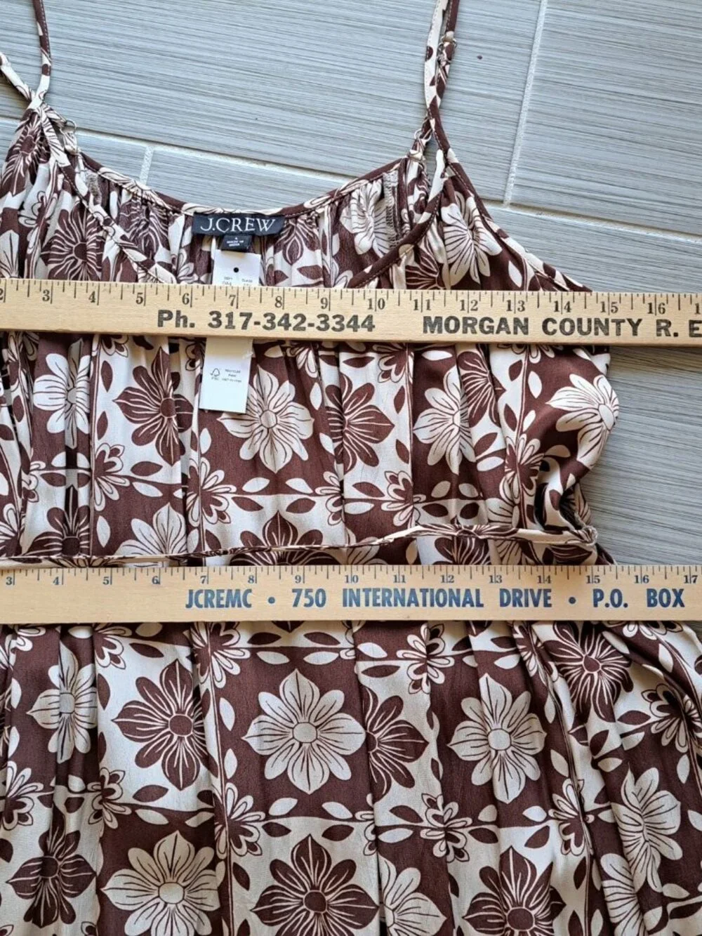 New J.Crew Womens Caspia Floral Crepe Maxi Dress  Brown/White L Sleeveless - Picture 10 of 15